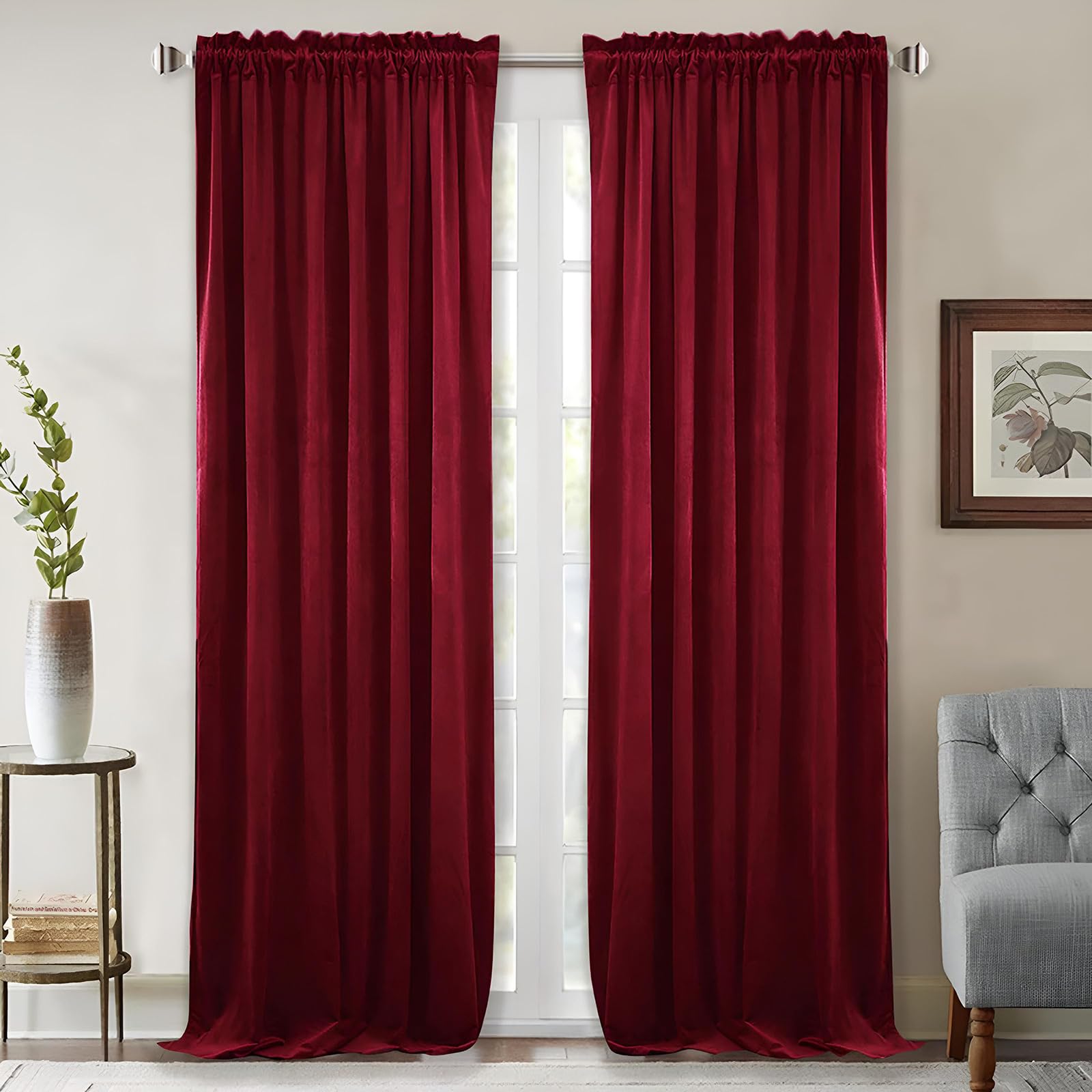 Cortinas opacas térmicas de terciopelo rojo para dormitorio, sala de estar, comedor, cine en casa y estudio, elegante tratamiento de ventana para privacidad y comodidad