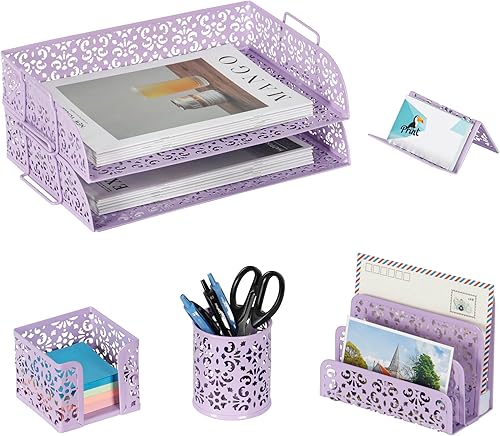 Miniatura 9 de EasyPAG Set organizador de escritorio 5 en 1 – Incluye 2 Charolas tamaño papel Carta, Clasificador de cartas, soporte de bolígrafos, recipiente para