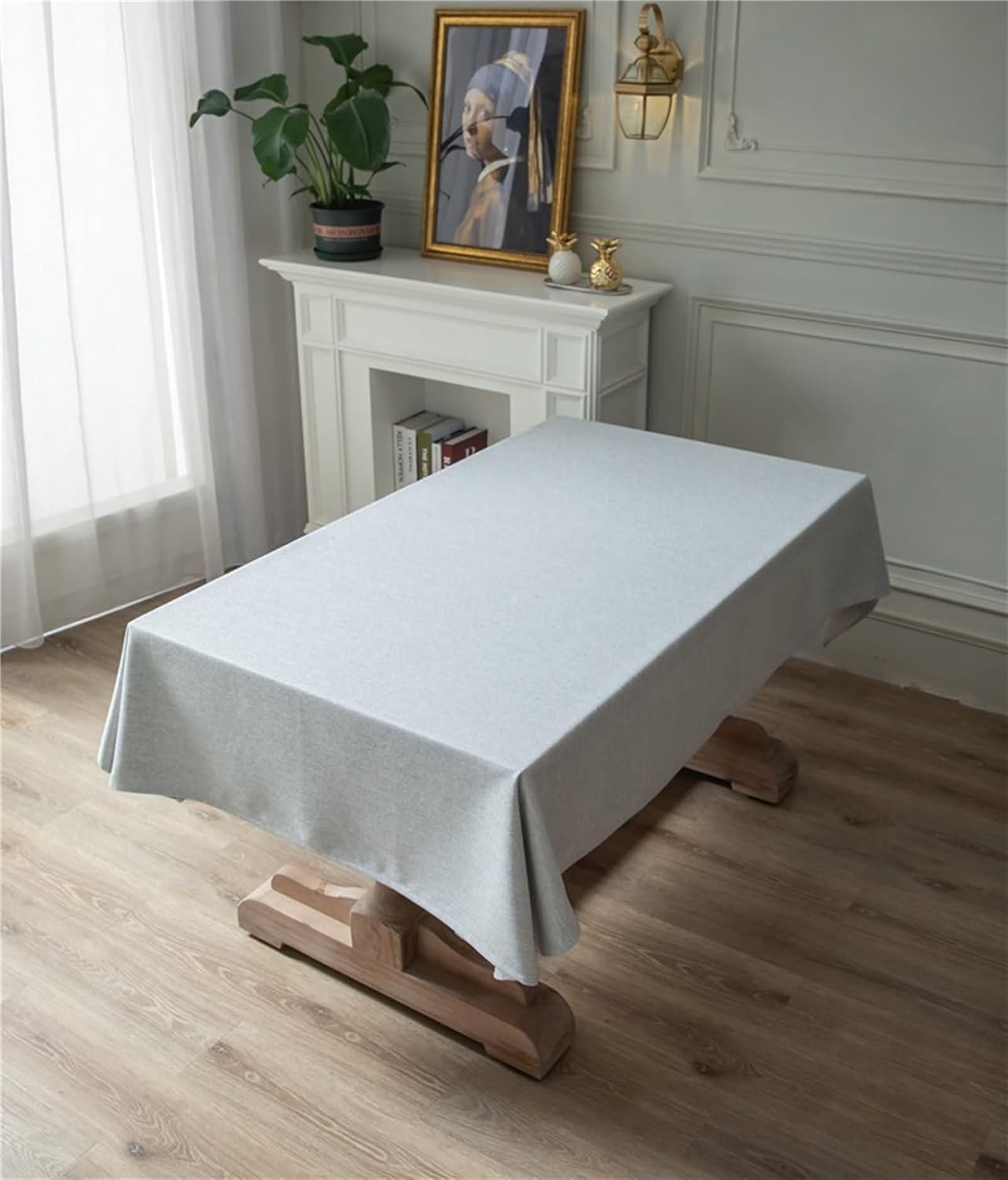 Coffee Table Covers Rectangular 53 W x 102 L,Tablecloth Indoor Light Gray Solid Color Polyester Cotton Tablecloths Kitchen Table