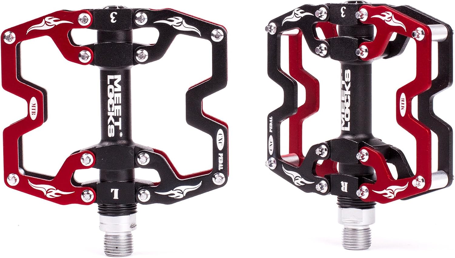 MEETLOCKS 2pcs Bike Pedal CNC Aluminum Body Cr-Mo Machined 9/16" Screw Thread Spindle, Three Pcs Ultra Sealed Bearing Black Blue red Bicycle Pedal