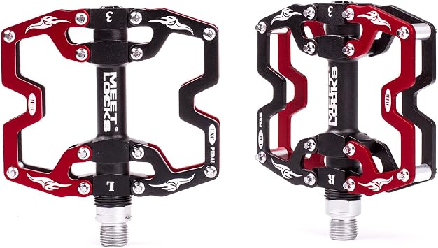 MEETLOCKS 2pcs Bike Pedal CNC Aluminum Body Cr-Mo Machined 9/16" Screw Thread Spindle, Three Pcs Ultra Sealed Bearing Black Blue red Bicycle Pedal