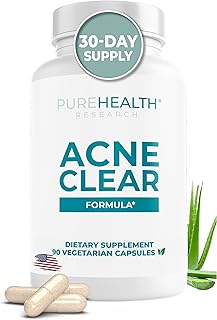 PUREHEALTH RESEARCH Acne Clear Formula - Acne Supplements for Clear Skin - DIM Supplement for Men & Women - with Milk Thistle, Zinc, Calcium, Vitamin D & E, Selenium, Rhodiola & More - 90 Capsules