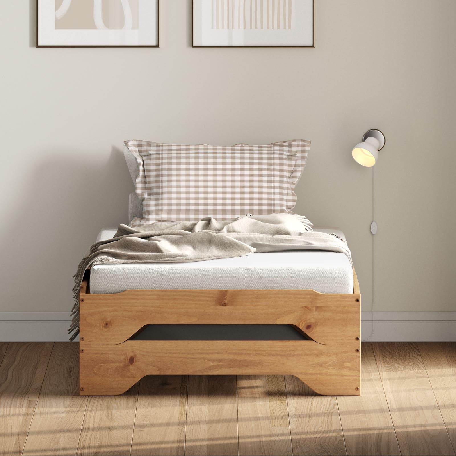 IDIMEX Stapelbett 2er Set Gästebett Ronny Einzelbett Stapelliege Kiefer massiv Eichefarben Bett 90x200 cm Kinderbett Jugendbett