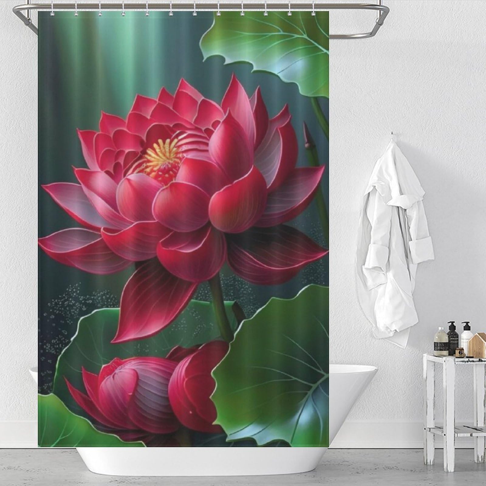 Rideau de douche tissu 122x183 avec 12 crochets pour baignoire Lotus