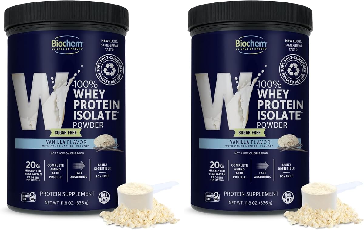 Biochem, Whey Protein Isolate Sugar-Free Vanilla, 11.8 Ounce (Pack of 2)