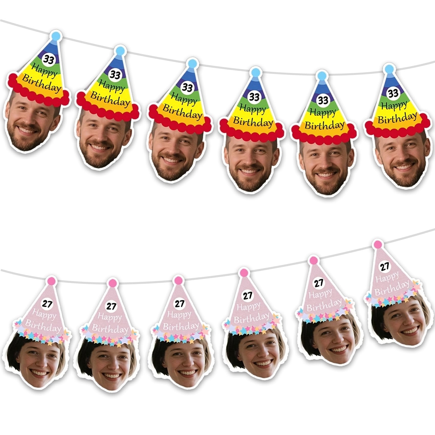 6 Pcs Personalised Banners Birthday with Photo and Text,Custom Birthday Banner,Personalised Photo Party Decoration for Birthdays, Weddings, Graduations,Indoor Outdoor Party Supplies.