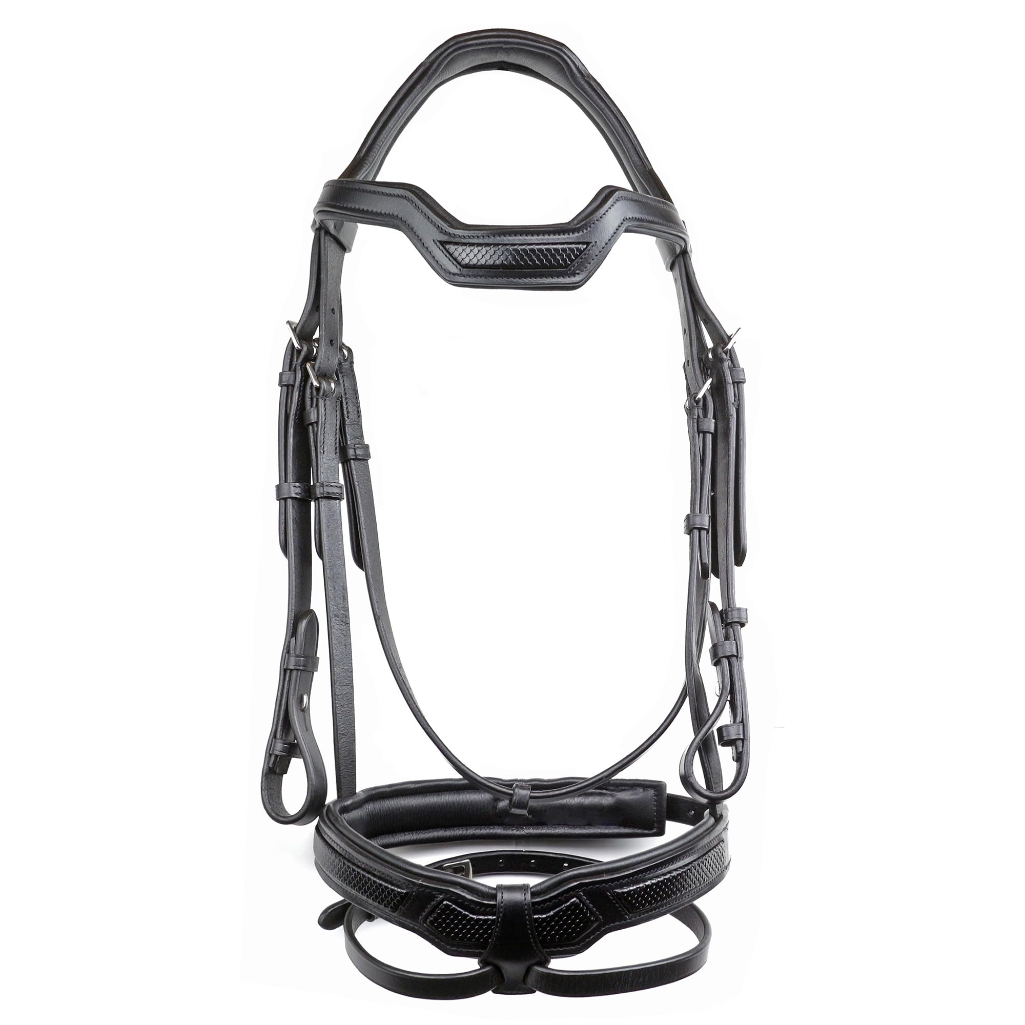 Grewal Equestrian Cobra Snakeskin-Embossed Monocrown Leather Bridle, English Horse Tack (Cob)