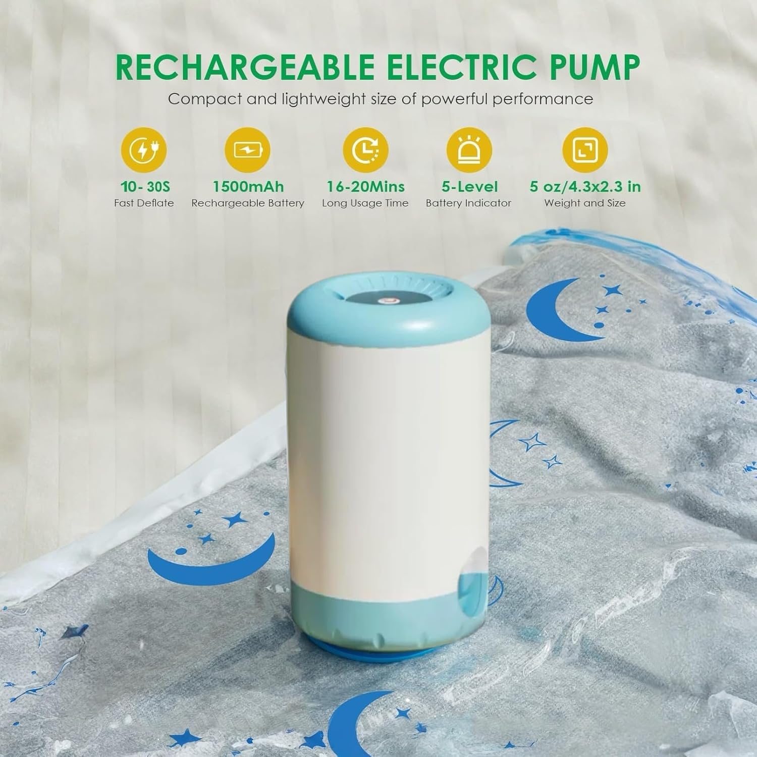 Vacuum Bags for Travel with Rechargeable air Pump，25 Pack Carry-on Size Compression Packing Bags for Luggage and Suitcase，Space Saver Vacuum Storage Bags for Clothing,Shoes,Luggage, Travel Essentials