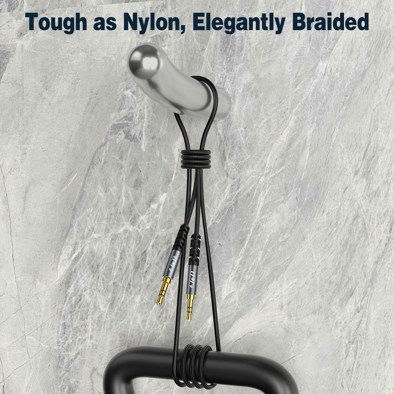 J&D Cavo TRRS 3,5 mm, Intrecciato in Nylon, Cavo Ausiliario Maschio-maschio con Connettore Placcato in Oro e Guscio in Lega di Alluminio per Cuffie, Autoradio e Altro, Grigio, 2 M