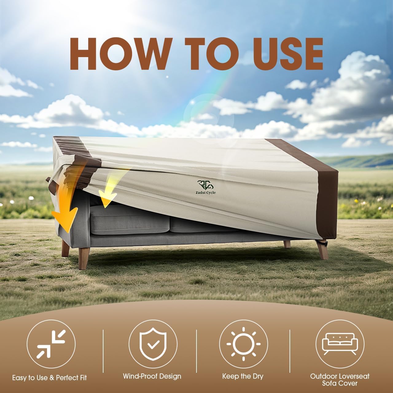 Outdoor Furniture Cover, 70 inch Patio Sofa Cover Waterproof, Patio Furniture Cover for Loveseat Sofa and 3 Seat Couches, Anti-UV, Water Resistant, Tear Resistant, Large, 1 Pack, Brown