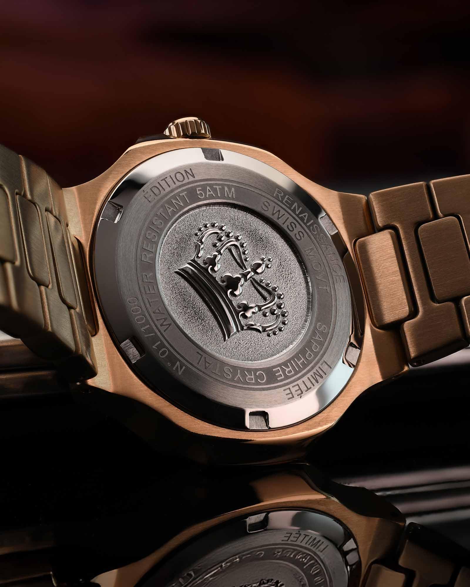 LOUIS XVI Renaissance Femme 6110 - Ø 35 mm - Damen Uhr - Wasserdicht - Armband Roségold - Zifferblatt Stars Edition Roségold mit Diamanten - Schweizer Quarzwerk