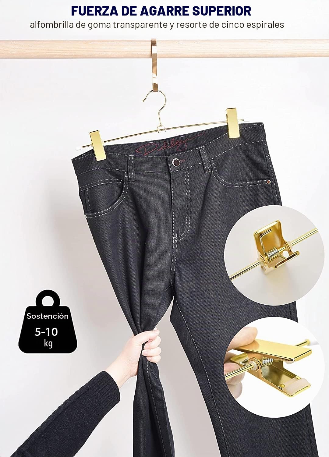 Amber Home 20 Unidades 30cm Perchas de Hierro Dorados, Dorada Metálico Percha para Pantalones Shorts Faldas Calcetines y Ropa Interior, con Clips Antideslizantes