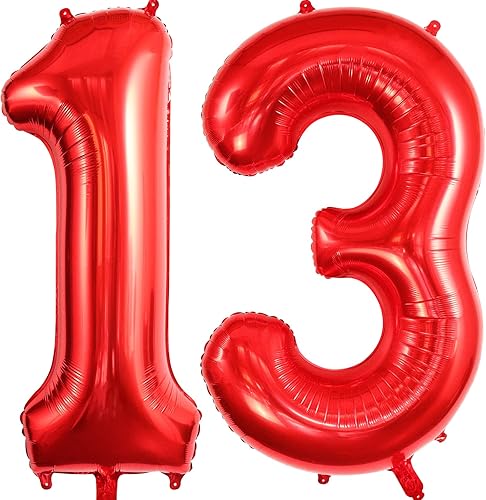 Globos rojos del número 13, globos grandes de aluminio de 13 o 31, globos de números grandes de 40 pulgadas para decoración de fiestas de cumpleaños