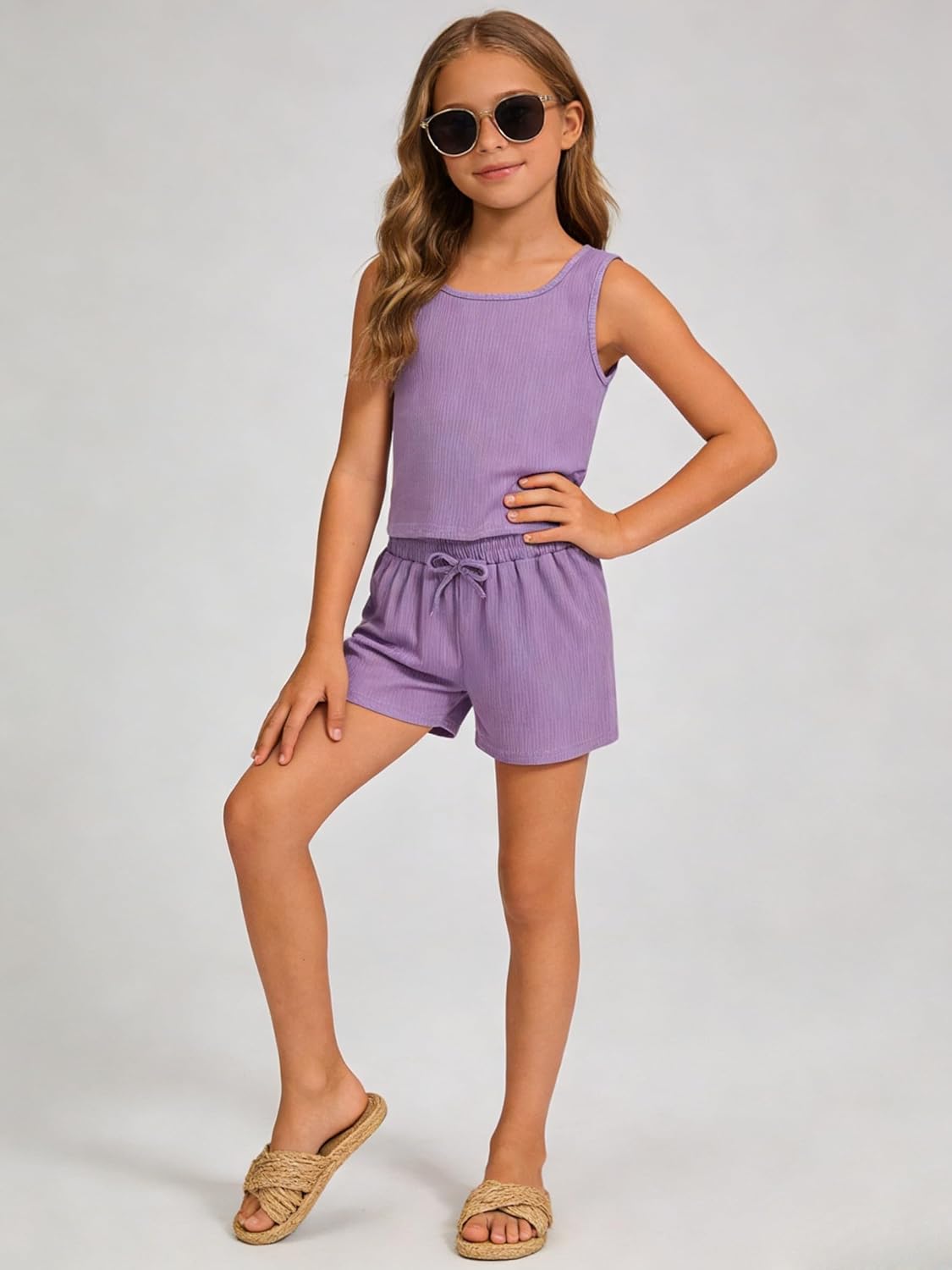 Tween Girls Summer Clothes Ribbed Sleeveless Cropped Top and Shorts Outfit Set Size 8-12 - Image 7