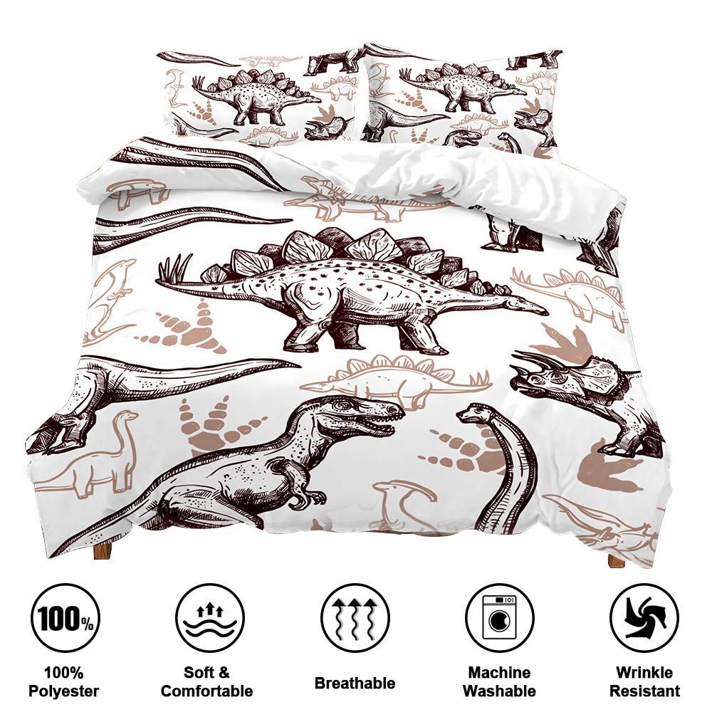 Duvet Cover Dinosaur Twin Bedding - 3D Animal Pattern Boys Children's Cover with Zipper,Cartoon Style,Soft Breathable,Children's Day Gift,ZHH