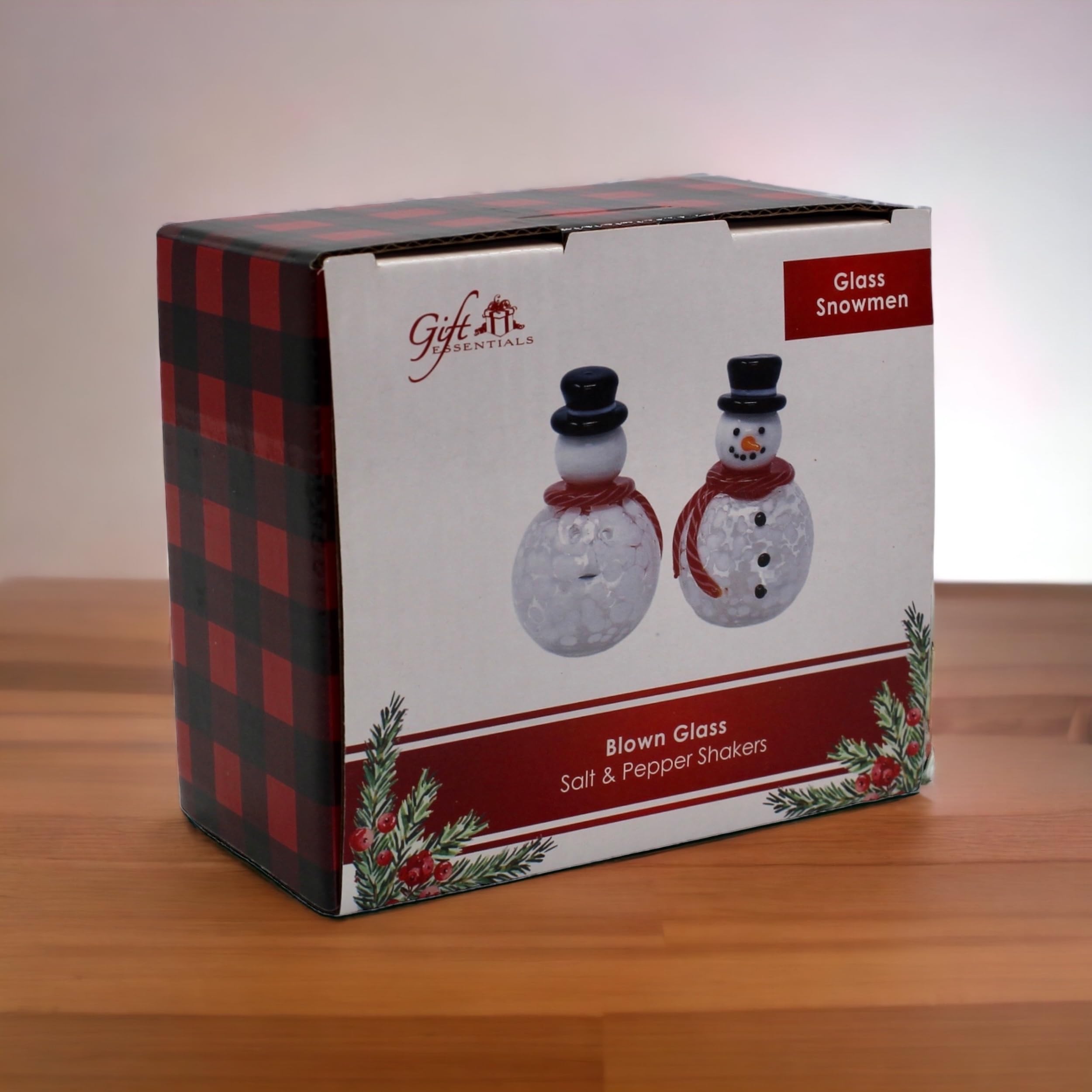 Gift Essentials Mini salero y pimentero de cristal soplado, salero y pimentero blanco de vidrio soplado a mano, salero y pimentero de Navidad coleccionable