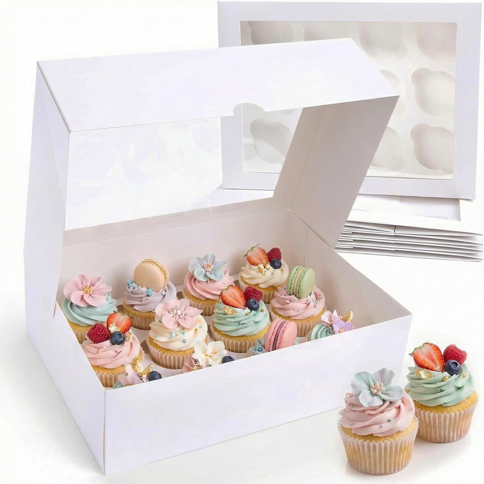 VGOODALL 3 PCS Cupcake Container, 12 Count Cupcake Holders with Window