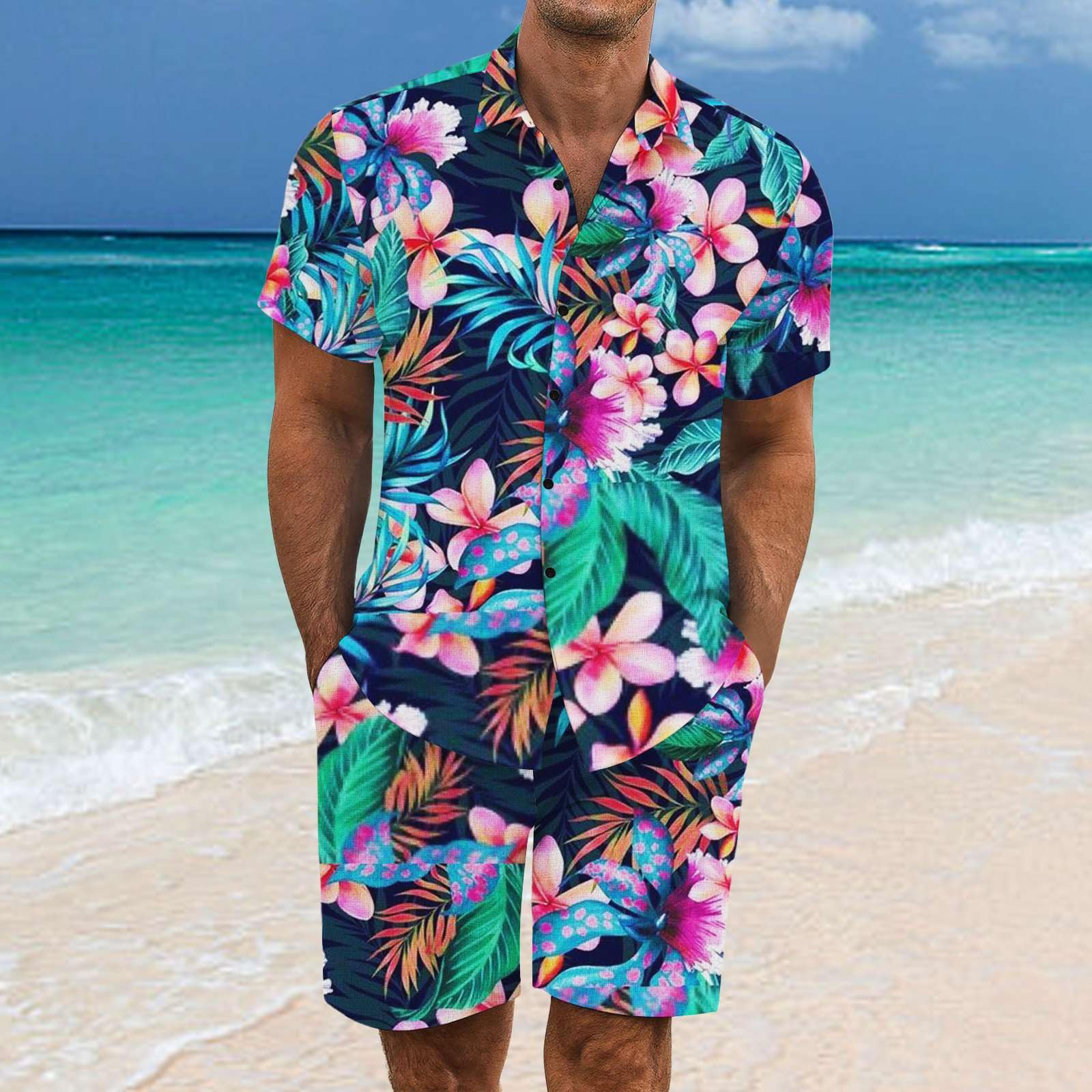 2 Pezzi Uomo Estiva Traspirante in Misto Lino - Completo Stampato e Pantaloncini Tute da Sportivo Completo Leggero Estivo Traspirante Italiana Outift per Vacanza e Tempo
