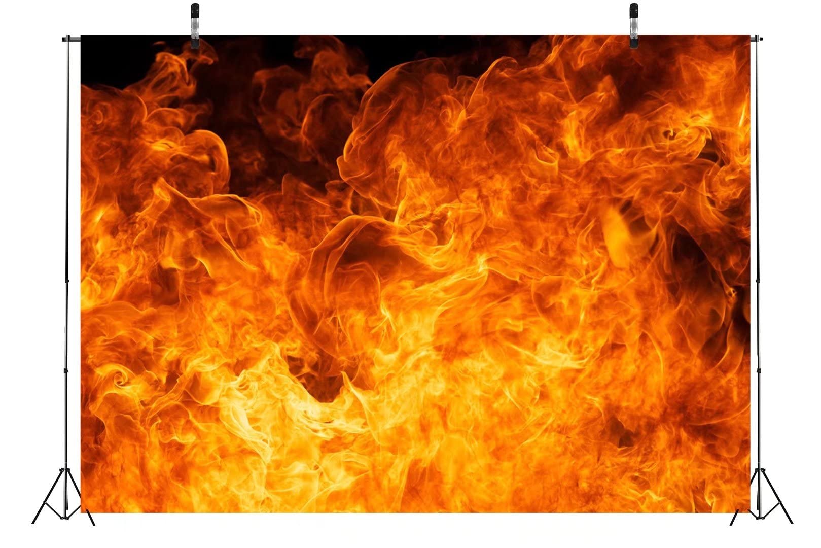 BELECO 3x2m Toile Fond Tissu Incendie Furieux Flammes Brûlant Noir Pompier Thème Anniversaire Camp Feu Fête Fournitures Décoration Portrait Accessoire Photo