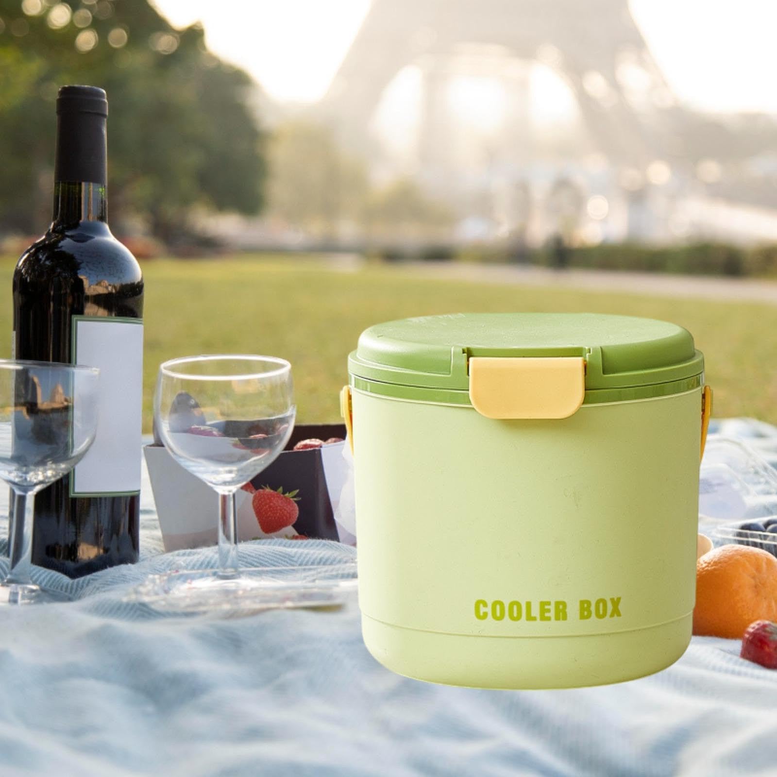Tragbarer Eisbehälter Getränkekühler Eiskübel mit Deckel Vielseitiger Eiscontainer für Getränke Picknick Camping Aus Robustem PP TPE für Gartenparty R, GrÜn