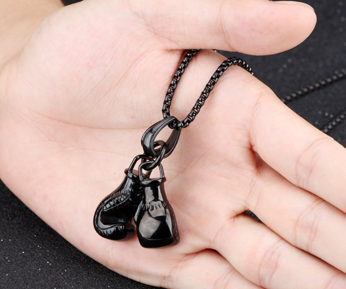 Hamoery Men Punk Stainless Steel Boxing Gloves Chain Pendant Necklace - Image 2