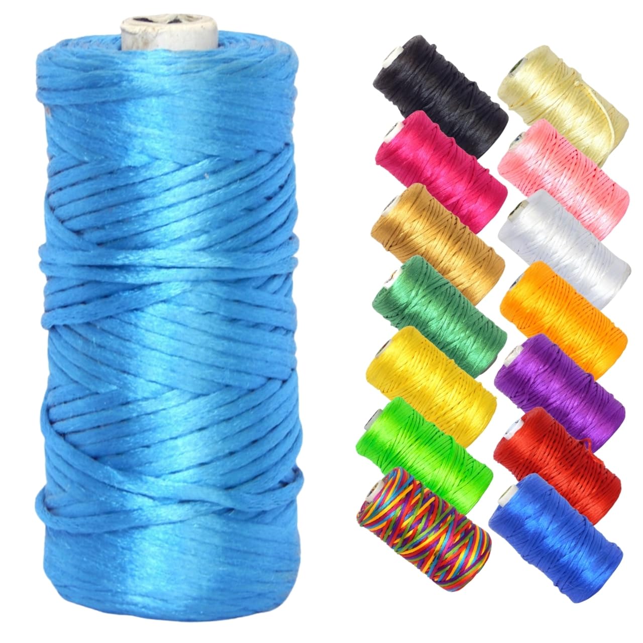 KONMAY 100 Yards 1.5mm Nylon Rattail Satin Cord – White, Silk-Like Trim For Bracelet Making, Kumihimo, Chinese Knotting & Jewelry