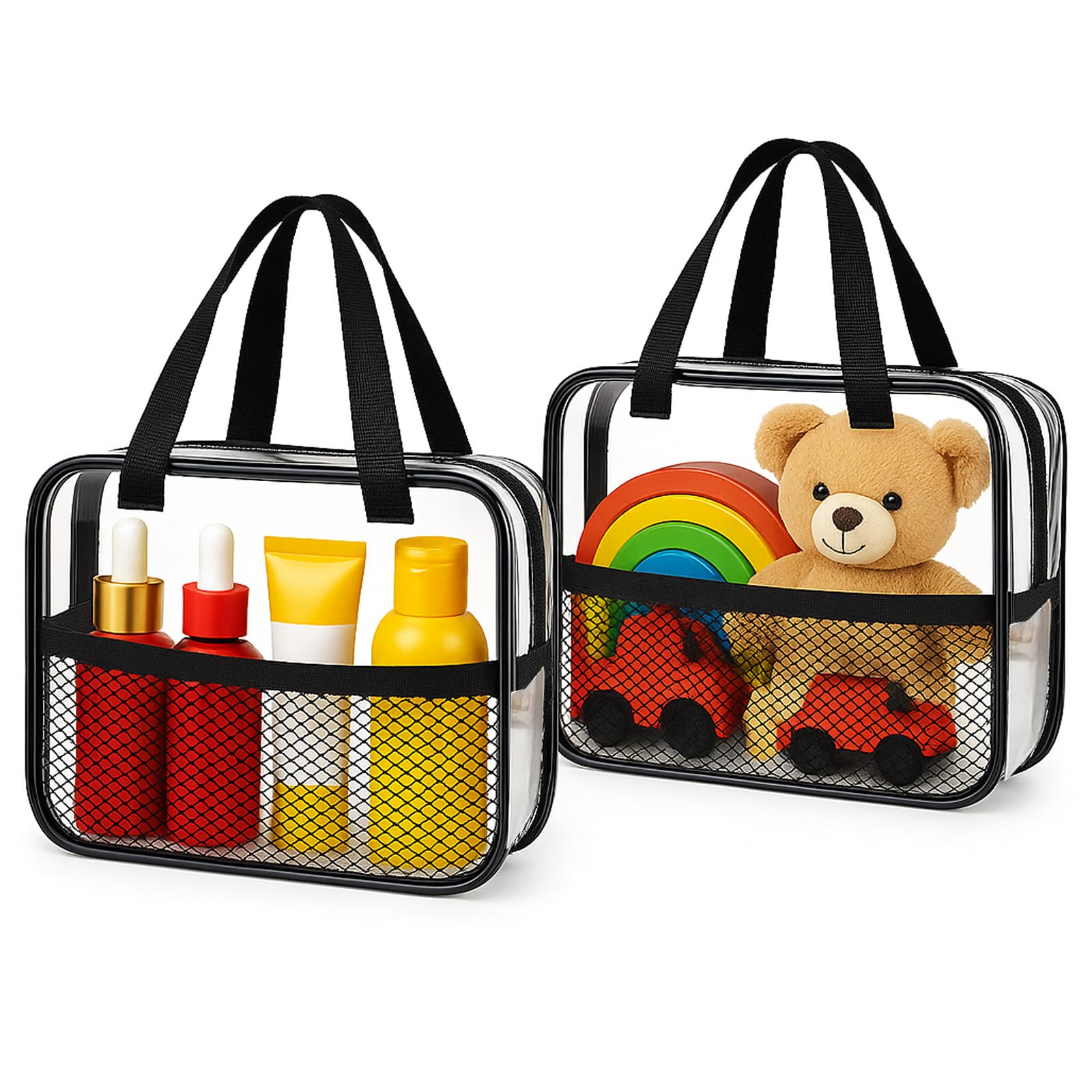 XEWEA 2PCS Large TSA Approved Clear Travel Toiletry Bags for Men Women, Transparent Makeup Cosmetic Bag with Handle,Waterproof PVC Quart Organizer