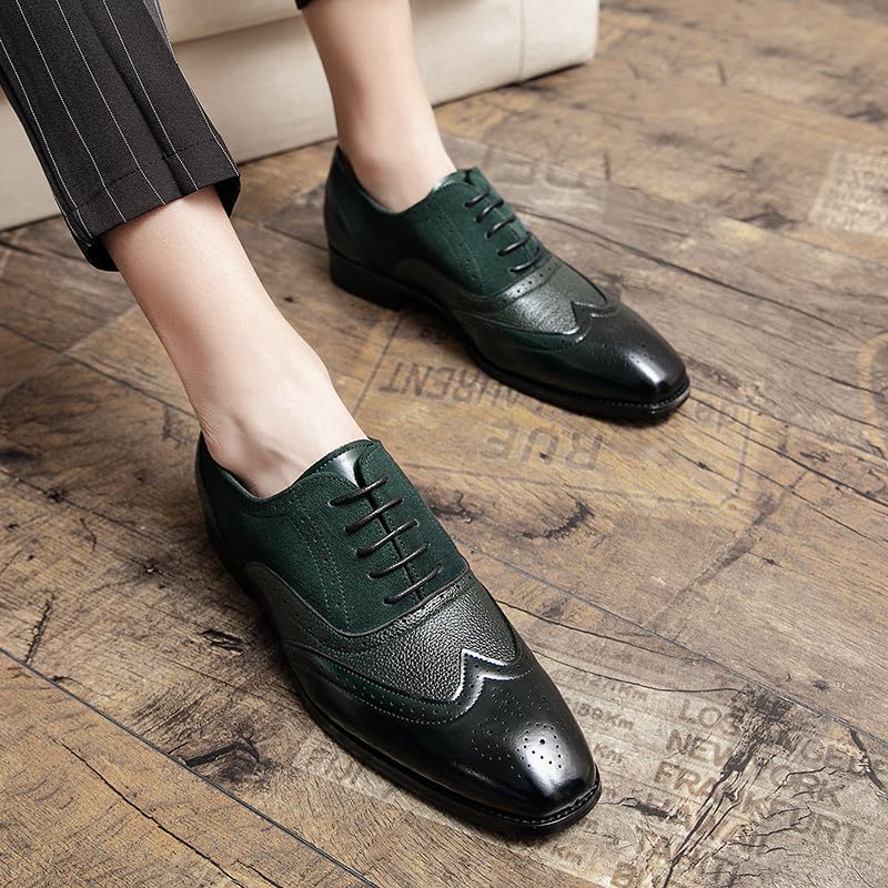 Santimon Men's Classic Modern Formal Oxford Wingtip Lace Up Dress Shoes, Two-Tone Perforated Brogues Uniform Casual Oxford Dress Shoes 7