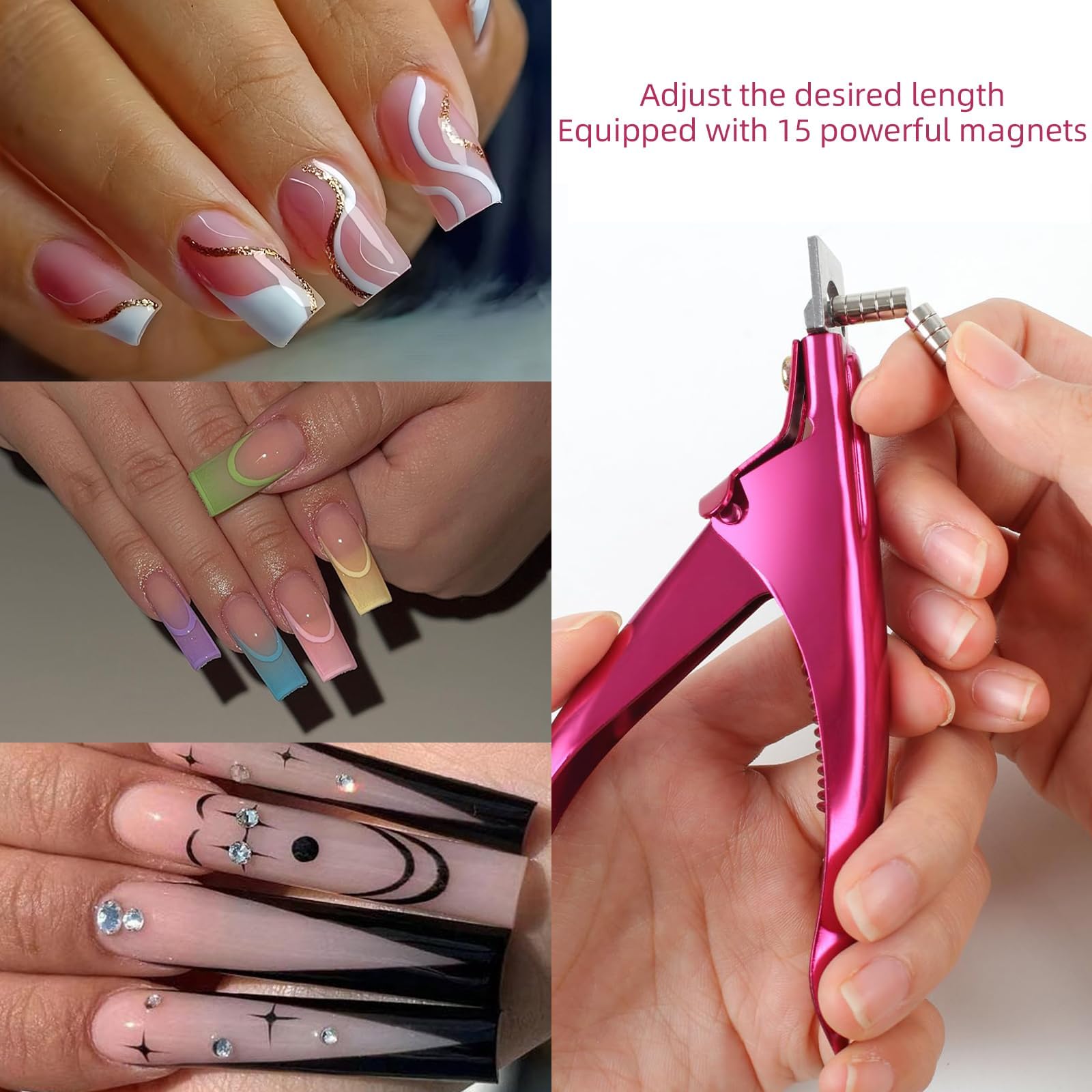 Lot de 2 coupe-ongles en acier inoxydable et acrylique avec aimants, coupe-ongles professionnel de haute précision pour nail art, salon à domicile