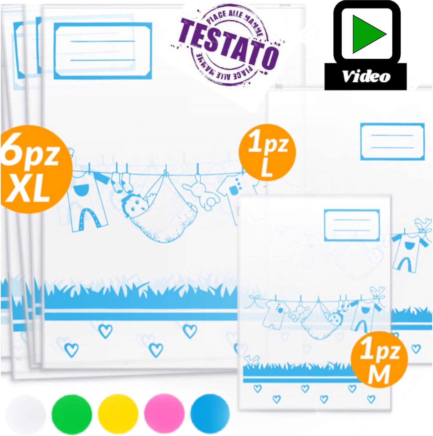 MGKolbe Set 8 Bolsas Recién nacido Layman Hospital Ideal para la preparación de la ropa Primer canastilla Nacimiento 6 Bolsas XXL Más 2 Bolsas para accesorios (azul)