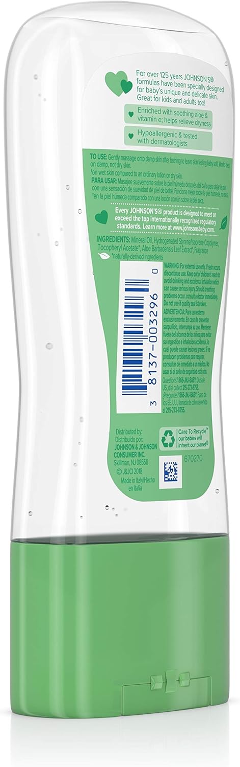 Johnson's Baby Oil Gel with Aloe Vera & Vitamin E, Hypoallergenic Baby Skin Care, 6.5 fl. oz : Baby