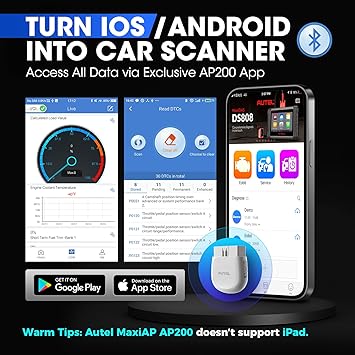 Autel MaxiAP AP200 OBD2 Scanner Bluetooth Wireless OBDII Auto Diagnostic Tool with Full System Diagnostic, 19 Reset Functions, AutoVIN, Check Engine Light Code Reader for iPhone Android