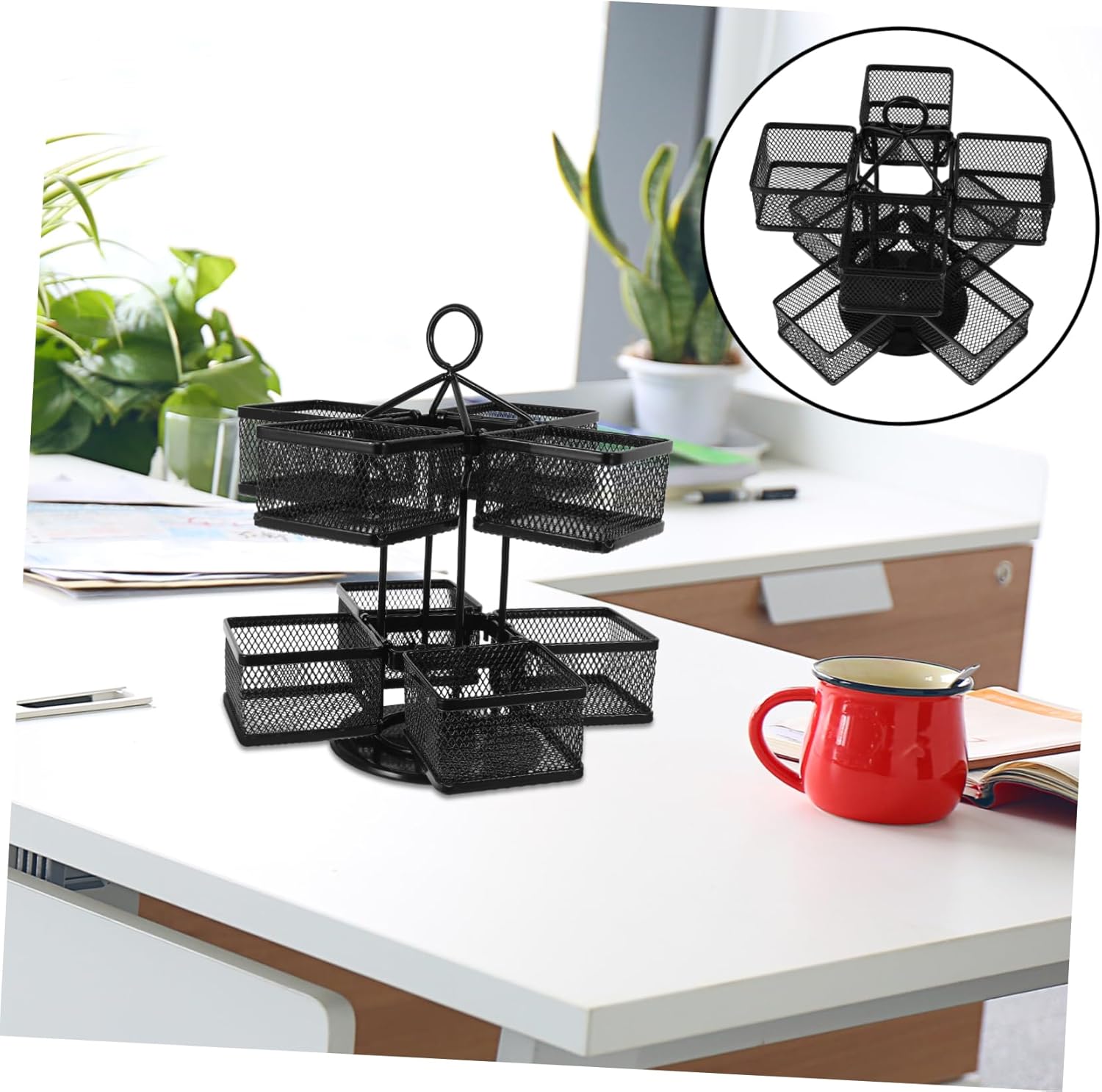 ABOOFAN Tea Bag Storage Organizer Rotating Carousel Metal Coffee Creamer and Sugar Packets Holder for Kitchen Countertop 1-Piece Compact Design