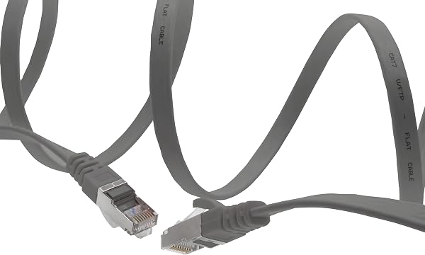 1aTTack.de 2m - grau - 1 Stück Cat7 Flachkabel Netzwerkkabel Cat 7 Rohkabel Gigabit Lan (10Gbit/s) Flachbandkabel Verlegekabel Patchkabel Flach Slim Rj 45 Stecker Cat6a - 3