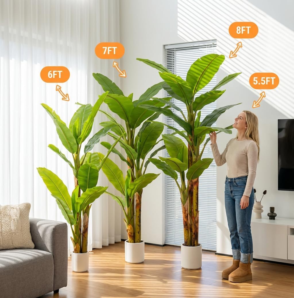 6ft Artificial Banana Tree Extra Tall Fake Plants Indoor for Living Room Large Faux Tree High End Realistic Floor Plant Big Silk Tree for Home Office Pet Friendly Large Indoor Plant Tropical Decor