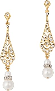 1920s Vintage Wedding Pearl Dangle Drop Earrings Art Deco Gatsby Earrings