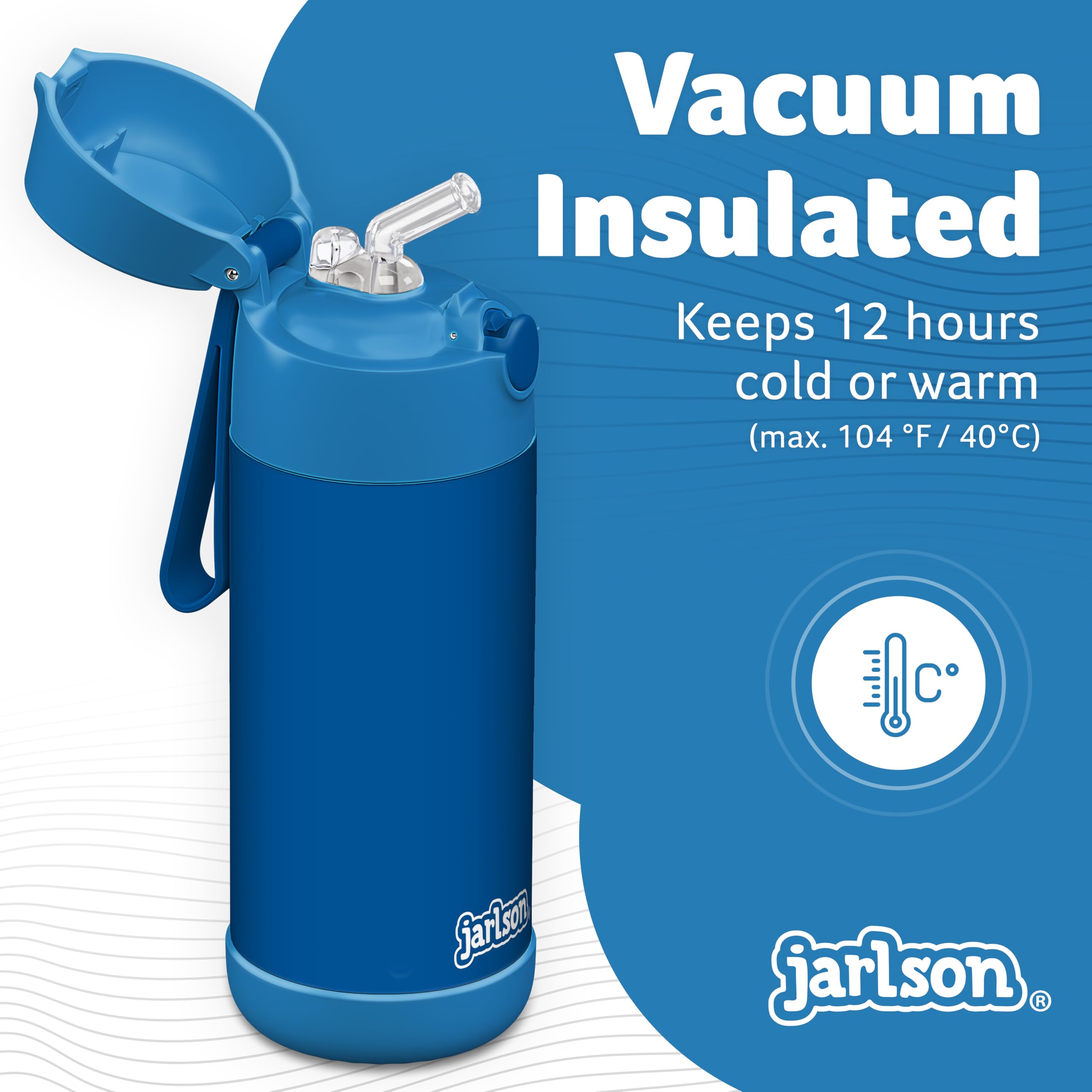 Jarlson Charli Children's Stainless Steel Water Bottle with Straw - Thermos Flask 350 ml - TV Tested - BPA Free - Leak-Proof - Thermal Water Bottle for School, Nursery - Blue, 350 ml - Image 2