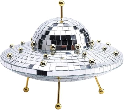 UFO Disco Ball Decor Home,UFO Ornament Disco Ball,UFO Figurine Disco Ball Space Ship,Retro Space Decor Disco Mirror UFO Decorations for Table Desk Home Music Room Party Bar Handmade Gift