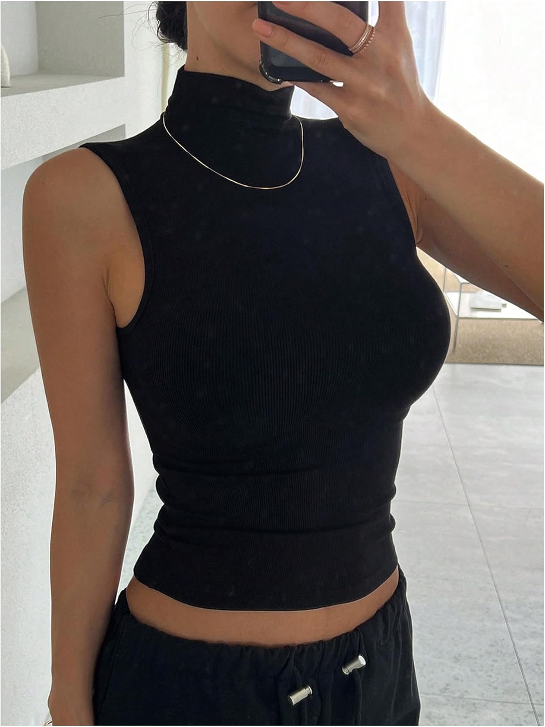 SOLY HUX Women's Turtleneck Fitted Tank Tops Sleeveless Dressy Casual Ribbed Knit Tops - Image 3