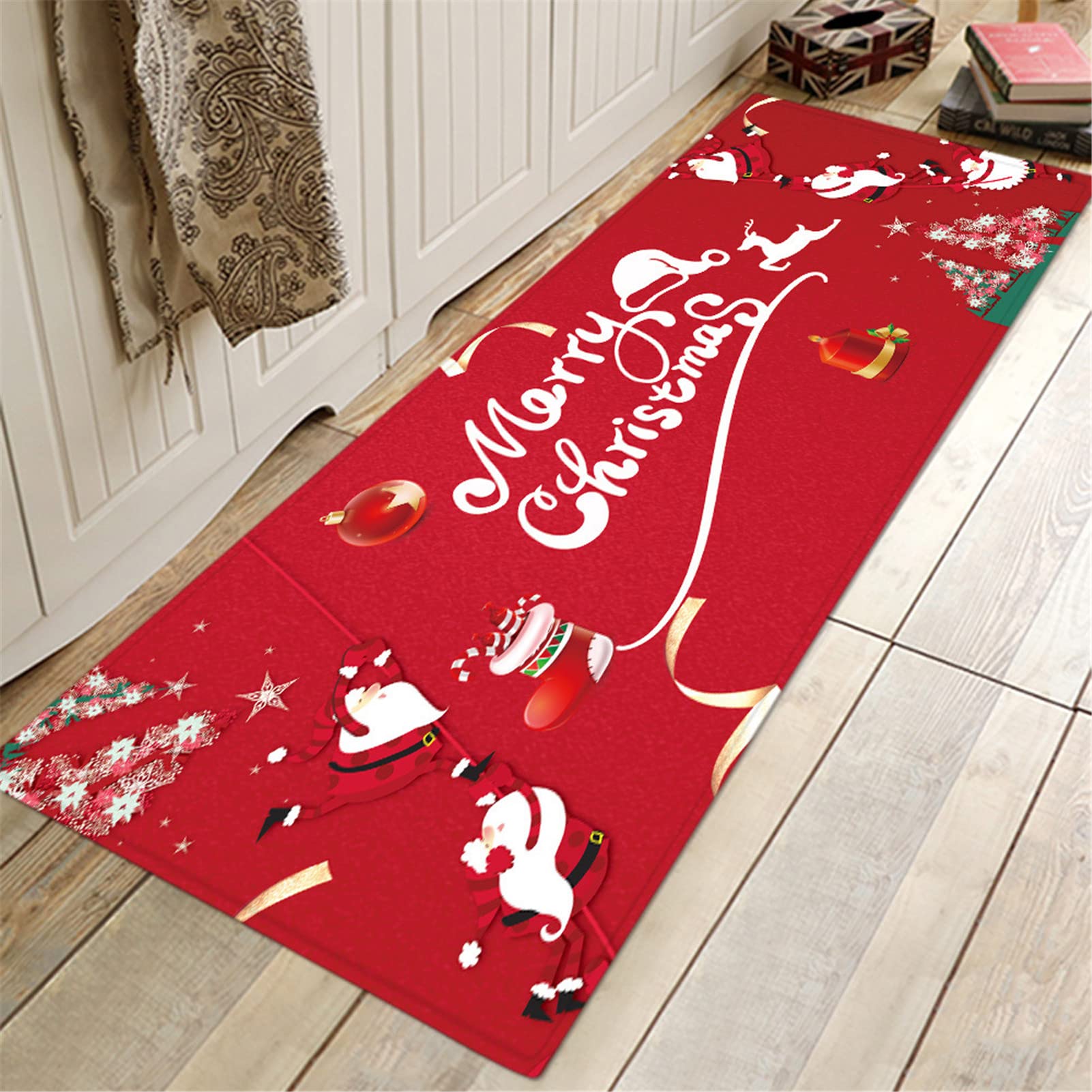 FRAMICS Weihnachtsläufer Teppich – Winter-Schneeflocken Design, Rotes Büffelkaro, 50x152 Cm, Rutschfeste Gummiunterseite, Waschbar