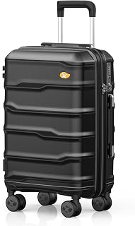 20" Carry on Luggage Airline Approved with Durable Spinner Wheels, Expandable, Lightweight Hard Shell Suitcase for Weekender, Men and Women, Natural Black