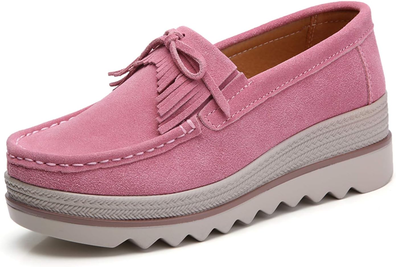 Slip on Walking Shoes for Women Pink Fashion Sneakers Suede Leather Oxford Shoes Platform Wedge Penny Loafers Size 9 (41, Pink 2017-1)