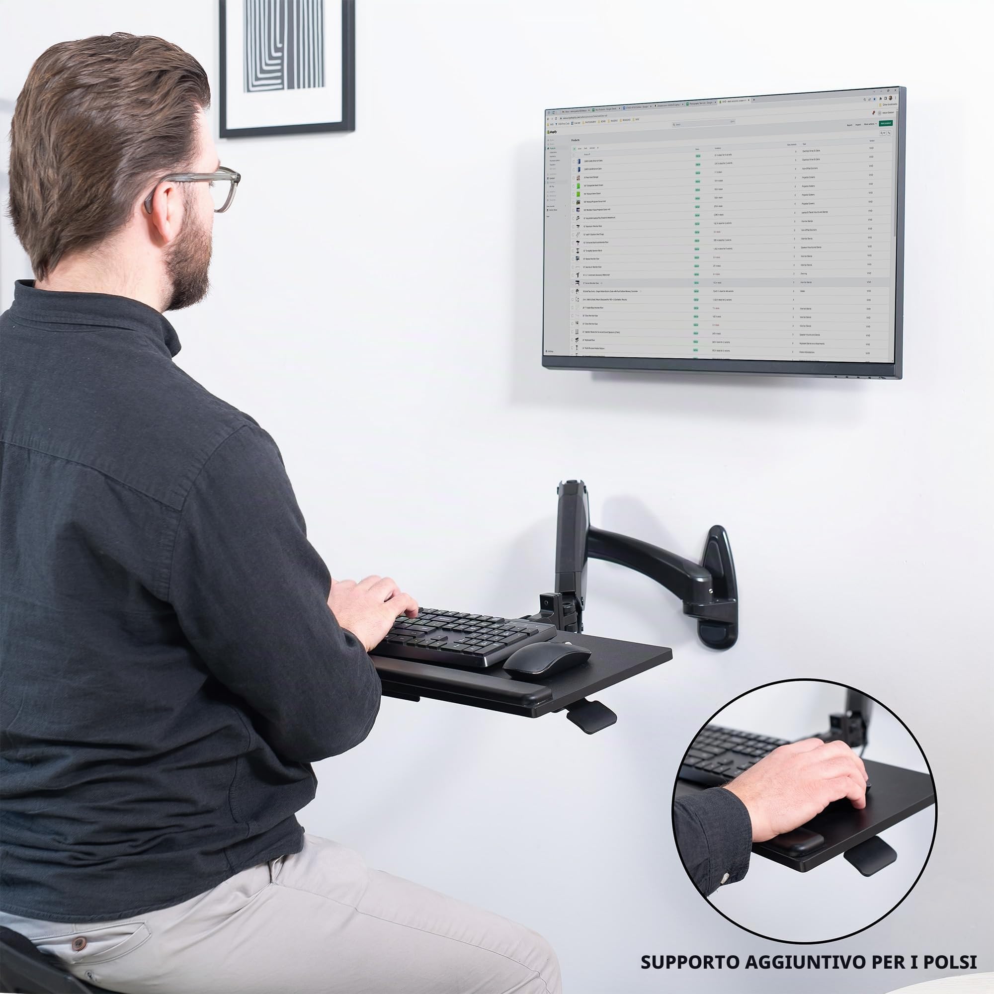 VIVO Supporto da parete per tastiera e mouse con molla pneumatica da 61 cm, piattaforma di digitazione regolabile in altezza contrappeso, inclinazione ergonomica, nero, MOUNT-KB35B