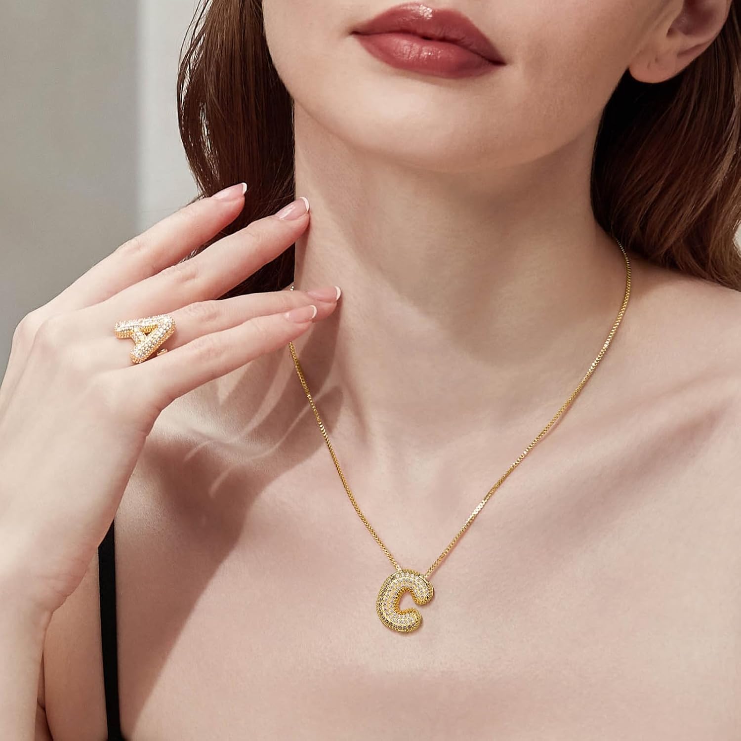 Cicy Bell Initial Necklace for Women 18K Gold Plated Bubble Letter Necklace image 2