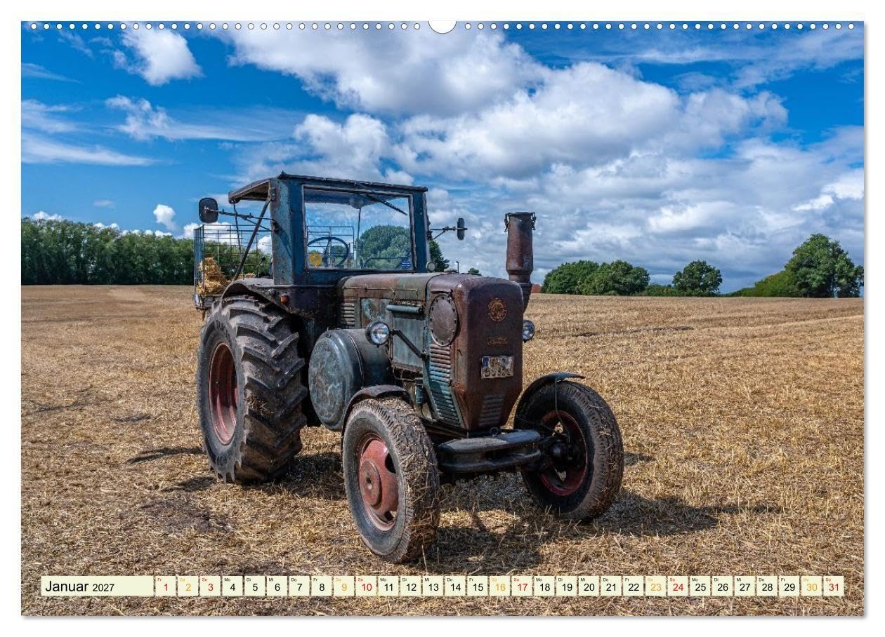 Landwirtschaftliche Schätze (hochwertiger Premium Wandkalender 2027 DIN A2 quer), Kunstdruck in Hochglanz: Historische Traktoren verschiedener Marken ... Zustand und bei der Arbeit auf dem Feld.