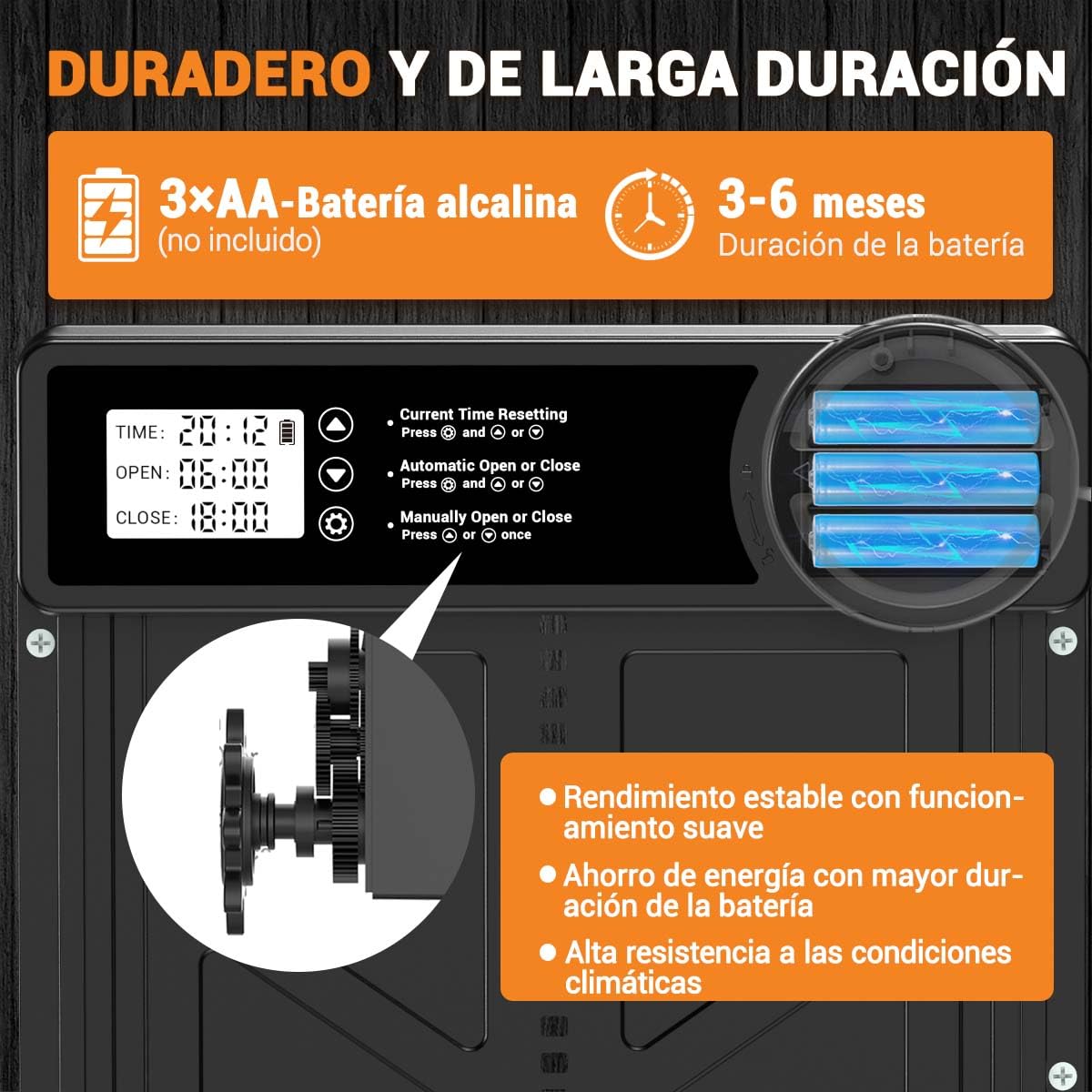 Puerta Gallinero Automatica Grande con Pantalla LCD, Puerta Automática Gallinero con Función Manual y Temporizador | Anti-atrapamiento, Puerta Gallinero Alimentada por Batería