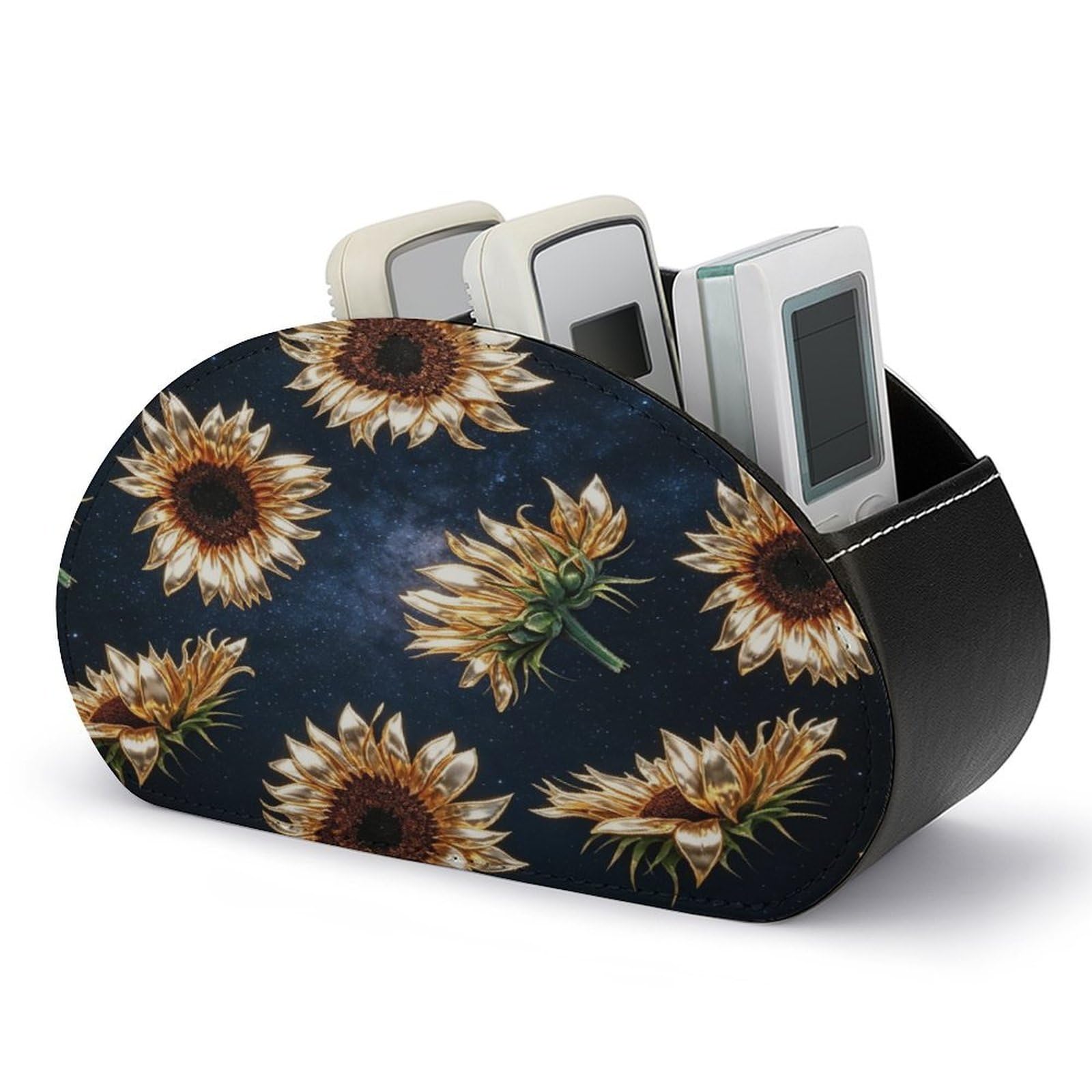 Btcowzrv Style Golden Sunflower Remote Control Holder With 5 Compartments