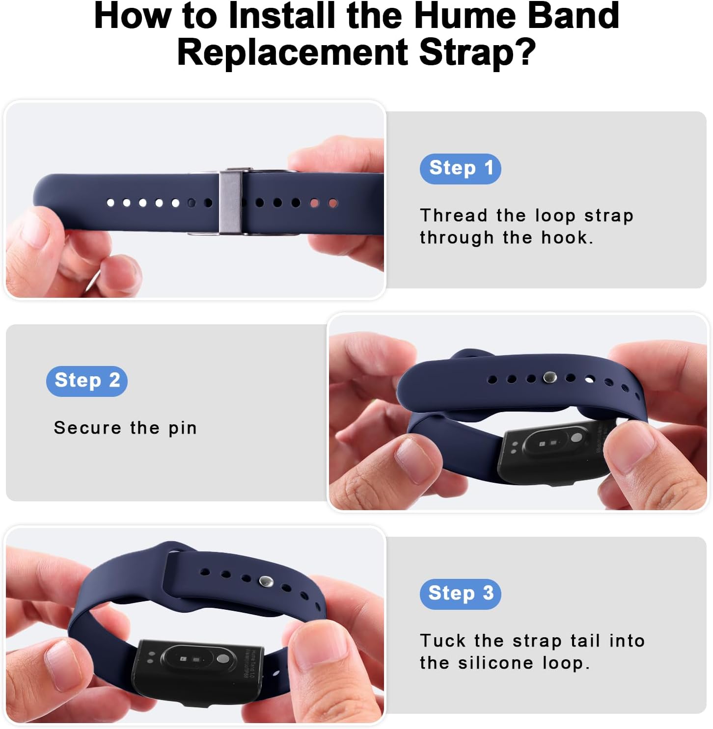 Silicone Replacement Strap Compatible with Hume Band, Waterproof Soft Sport Loop Adjustable Wristband for Hume Health Band for Women Men All-Day Wear