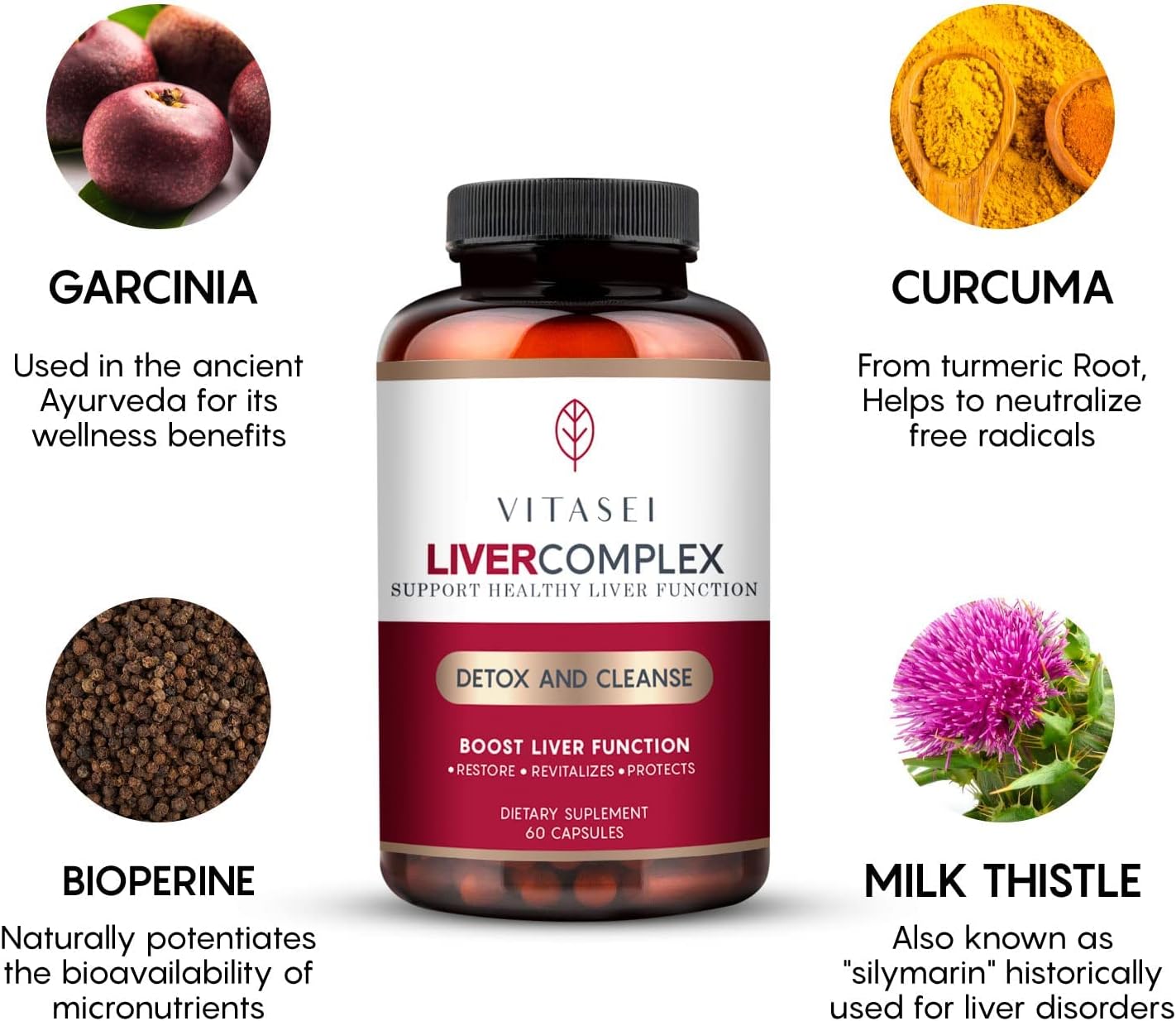VITASEI Liver Cleanse Detox & Repair, Liver Complex W/Milk Thistle Extract, Garcinia, Curcumin C3, Bioperine, Support Herbal Dietary Supplement, Detox Formul for Women & Men