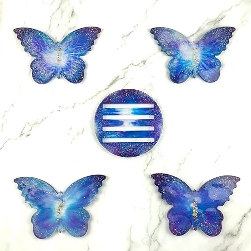 Miniatura 7 de Moldes de posavasos de resina, moldes de mariposa de gran tamaño para resina epoxi para fundición de resina, 4 moldes de posavasos con molde de